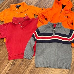 Name brand boys size 4 set- Osh Kosh Striped Kids Sweater, Under Armour hoodie